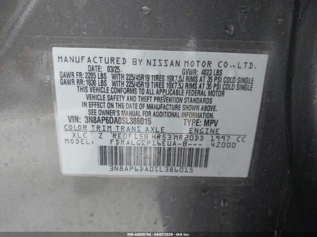 Aukcja sprzedaży 2025 Nissan Kicks Sr Fwd, vin: 3N8AP6DA0SL386015, numer aukcji: 44805764