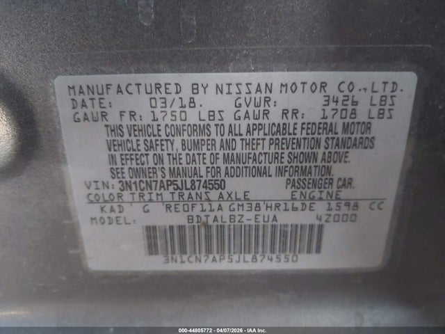 Nissan Versa 1.6 Sv 2018 3N1CN7AP5JL874550 Image 9