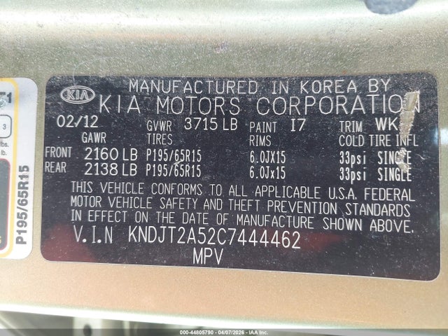 Продажа на аукционе авто 2012 Kia Soul, vin: KNDJT2A52C7444462, номер лота: 44805790