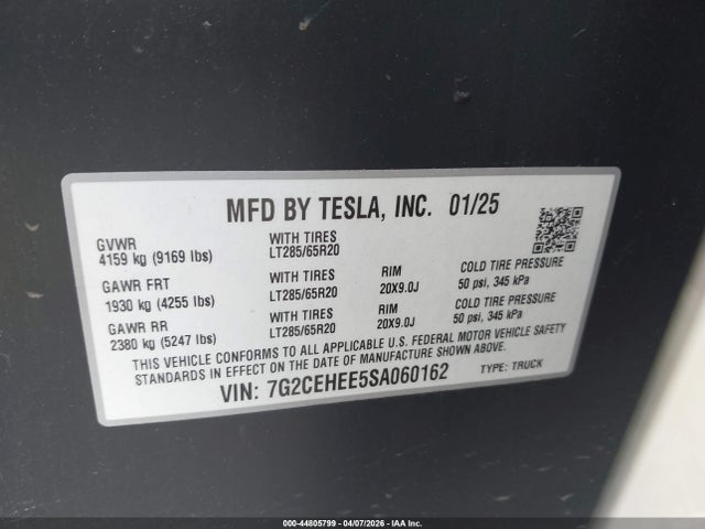 Aukcja sprzedaży 2025 Tesla Cybertruck Cyberbeast, vin: 7G2CEHEE5SA060162, numer aukcji: 44805799