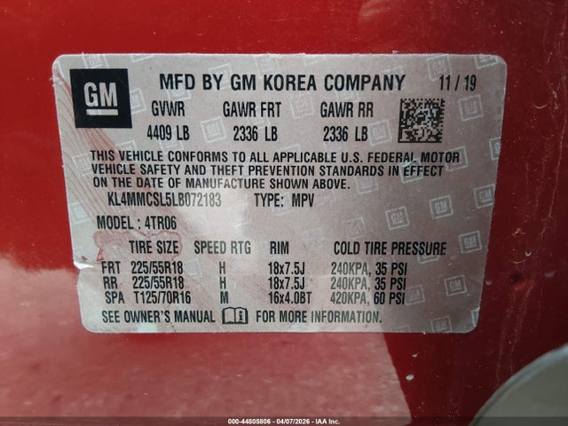 2020 Buick Encore Gx Awd Preferred მანქანა იყიდება აუქციონზე, vin: KL4MMCSL5LB072183, აუქციონის ნომერი: 44805806