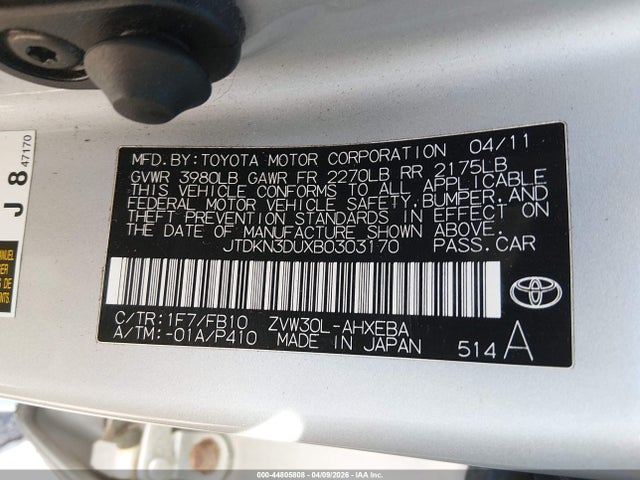 Продаж на аукціоні авто 2011 Toyota Prius Three, vin: JTDKN3DUXB0303170, номер лоту: 44805808