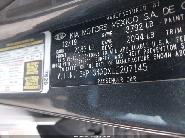2020 Kia Forte Gt-line მანქანა იყიდება აუქციონზე, vin: 3KPF34ADXLE207145, აუქციონის ნომერი: 44805817