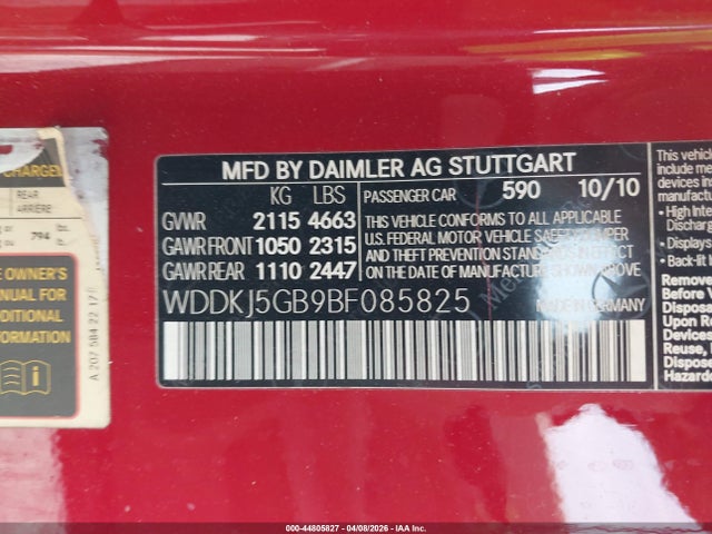 Продажа на аукционе авто 2011 Mercedes-benz E 350, vin: WDDKJ5GB9BF085825, номер лота: 44805827