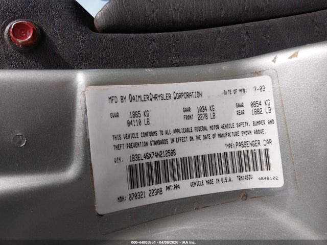 Продажа на аукционе авто 2004 Dodge Stratus Sxt, vin: 1B3EL46X74N212588, номер лота: 44805831