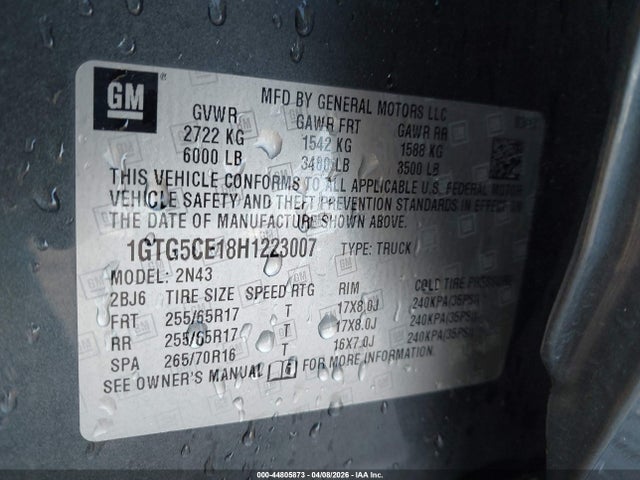 1GTG5CE18H1223007 GMC CANYON SLE
