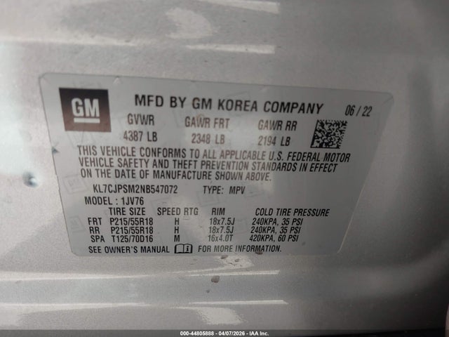 Chevrolet Trax Awd Lt 2022 KL7CJPSM2NB547072 Image 9