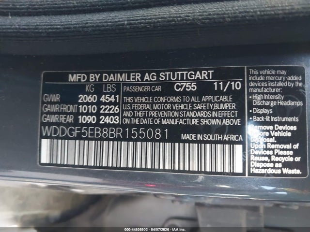 2011 MERCEDES-BENZ C 300 WDDGF5EB8BR155081 Photo 8