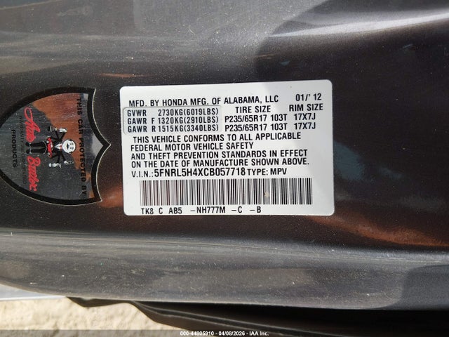 Продажа на аукционе авто 2012 Honda Odyssey Ex, vin: 5FNRL5H4XCB057718, номер лота: 44805910