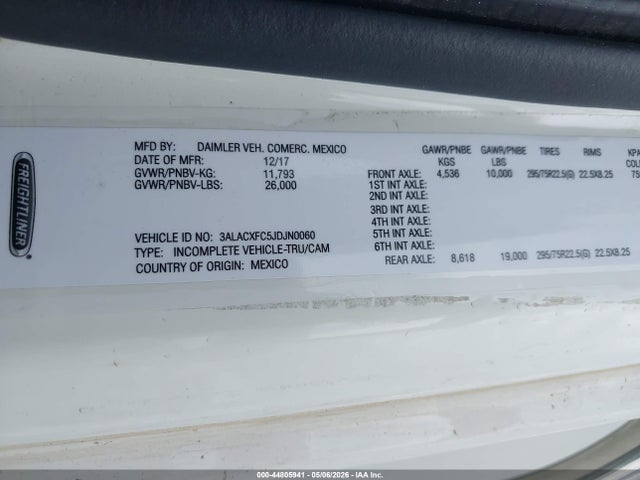 Продажа на аукционе авто 2018 Freightliner M2 106, vin: 3ALACXFC5JDJN0060, номер лота: 44805941