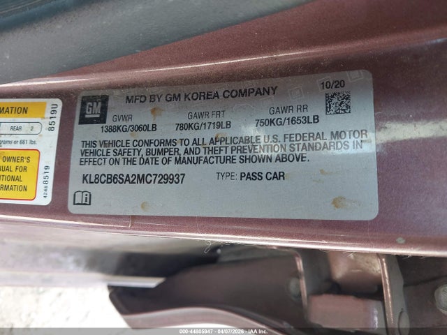 Продаж на аукціоні авто 2021 Chevrolet Spark Fwd Ls Automatic, vin: KL8CB6SA2MC729937, номер лоту: 44805947