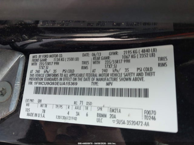 44805978 :رقم المزاد ، 1FMCU9G93EUA15369 vin ، 2014 Ford Escape Se مزاد بيع
