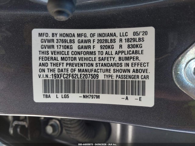 Honda Civic Lx 2020 19XFC2F62LE207509 Image 9