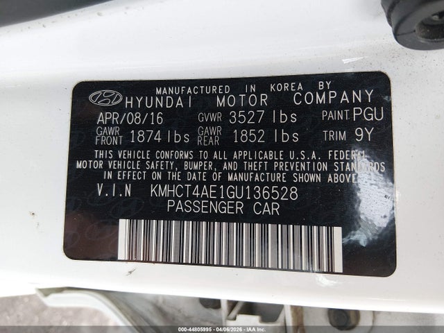 44805995 :رقم المزاد ، KMHCT4AE1GU136528 vin ، 2016 Hyundai Accent Se مزاد بيع