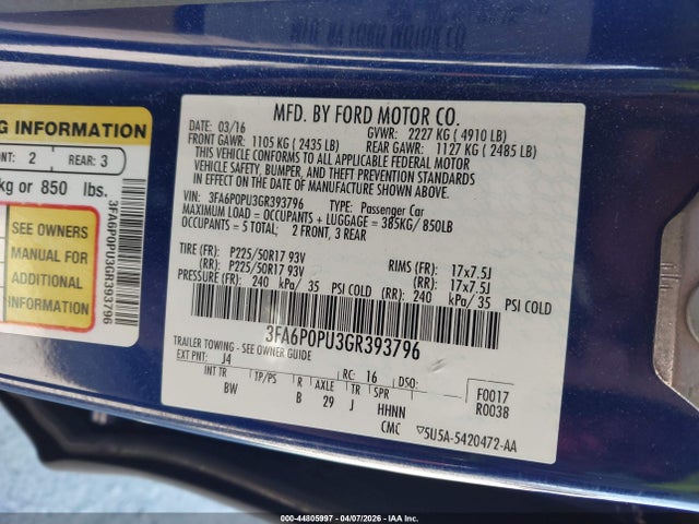 2016 FORD FUSION ENERGI 3FA6P0PU3GR393796 Photo 8