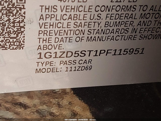 2023 Chevrolet Malibu Fwd 1lt მანქანა იყიდება აუქციონზე, vin: 1G1ZD5ST1PF115951, აუქციონის ნომერი: 44805999