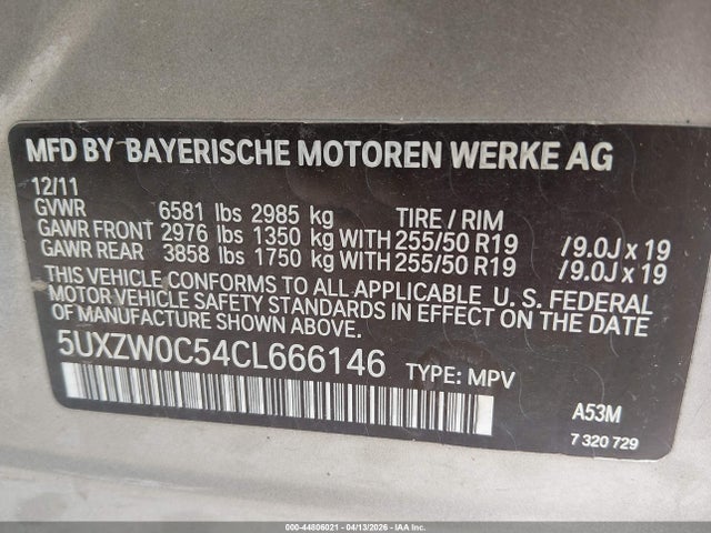 Продаж на аукціоні авто 2012 Bmw X5 Xdrive35d, vin: 5UXZW0C54CL666146, номер лоту: 44806021