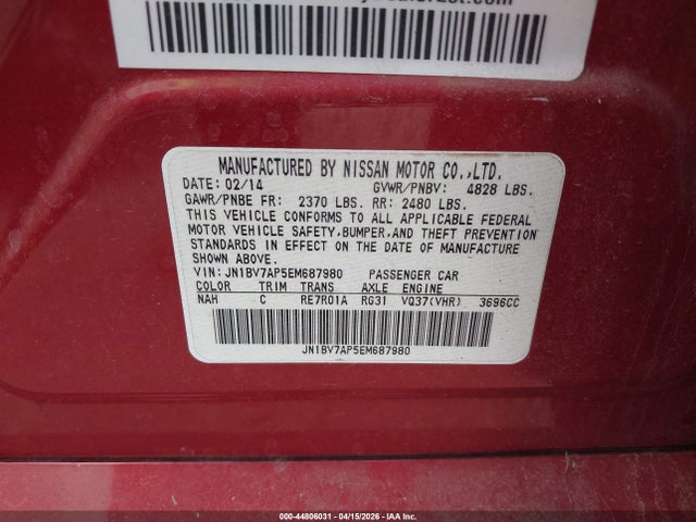 44806031 :رقم المزاد ، JN1BV7AP5EM687980 vin ، 2014 Infiniti Q50 Premium مزاد بيع