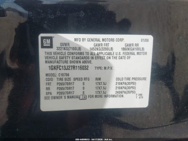 Продажа на аукционе авто 2007 Gmc Yukon Slt, vin: 1GKFC13J27R116032, номер лота: 44806033