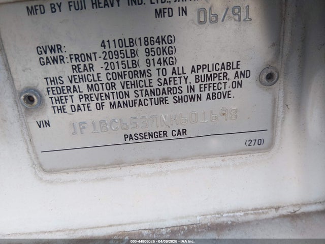 Продаж на аукціоні авто 1992 Subaru Legacy Ls Special/lsi, vin: JF1BC6537NH601698, номер лоту: 44806086