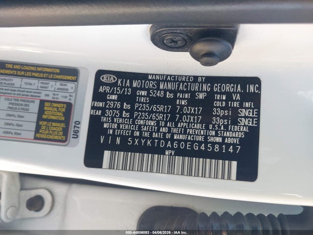 KIA SORENTO LX 2014 5XYKTDA60EG458147 Image 9