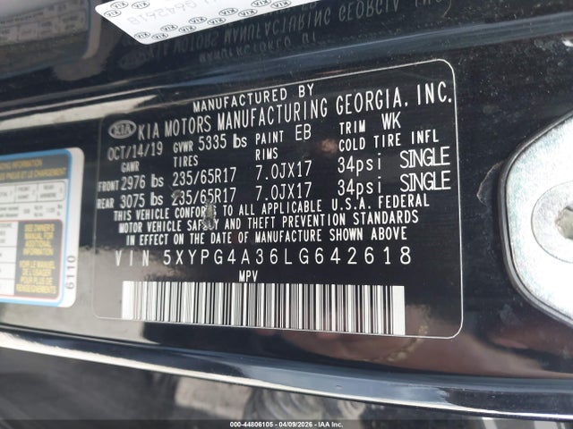 5XYPG4A36LG642618 KIA Sorento 2.4l Lx