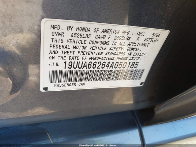 Продаж на аукціоні авто 2004 Acura Tl, vin: 19UUA66264A050185, номер лоту: 44806117