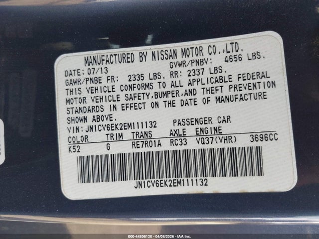 Продаж на аукціоні авто 2014 Infiniti Q60 Journey, vin: JN1CV6EK2EM111132, номер лоту: 44806130