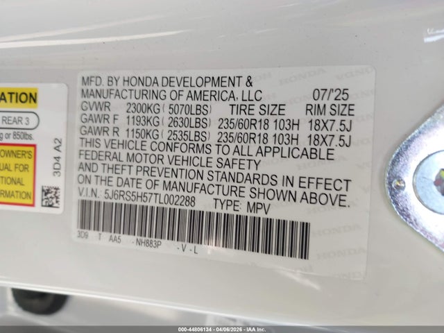 5J6RS5H57TL002288 Honda Cr-v Hybrid 2wd Sport