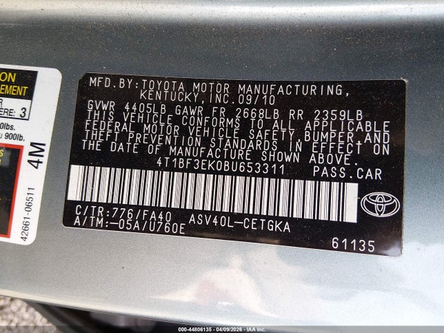 44806135 :رقم المزاد ، 4T1BF3EK0BU653311 vin ، 2011 Toyota Camry Xle مزاد بيع