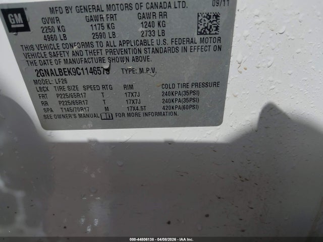 44806138 :رقم المزاد ، 2GNALBEK9C1146575 vin ، 2012 Chevrolet Equinox Ls مزاد بيع