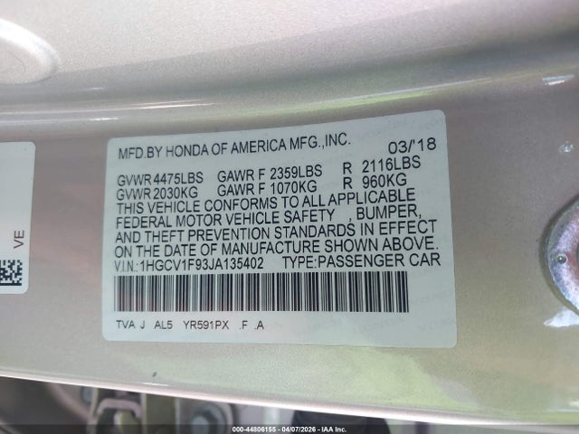 1HGCV1F93JA135402 Honda Accord Touring
