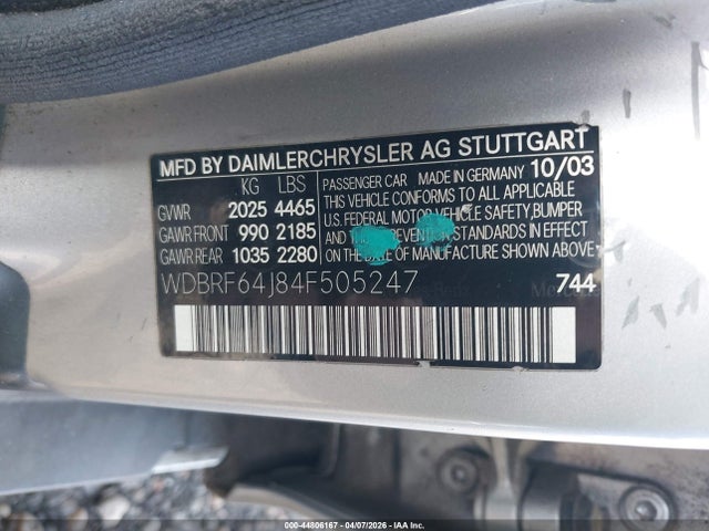 44806167 :رقم المزاد ، WDBRF64J84F505247 vin ، 2004 Mercedes-benz C 320 Sport مزاد بيع