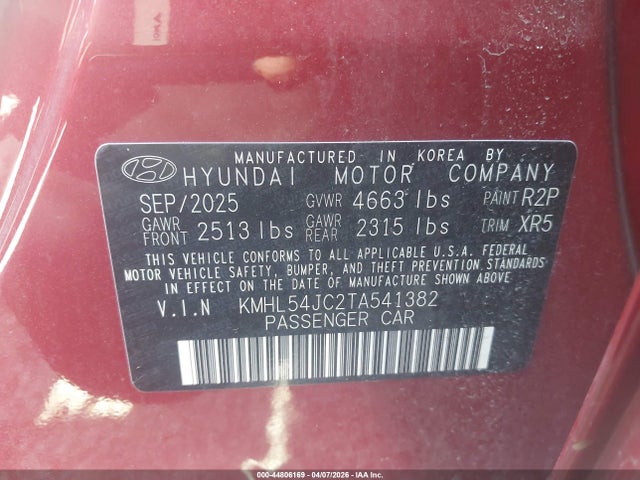 44806169 :رقم المزاد ، KMHL54JC2TA541382 vin ، 2026 Hyundai Sonata N Line مزاد بيع