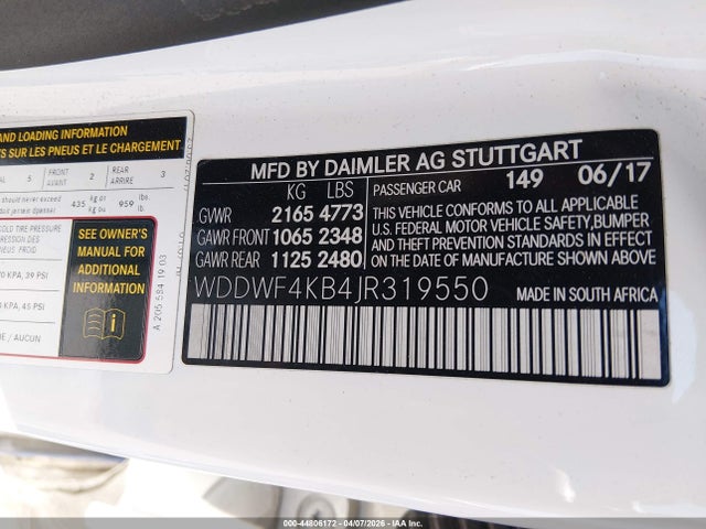 Продажа на аукционе авто 2018 Mercedes-benz C 300 4matic, vin: WDDWF4KB4JR319550, номер лота: 44806172