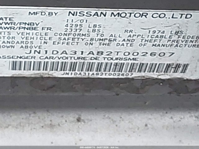 44806174 :رقم المزاد ، JN1DA31A82T002607 vin ، 2002 Nissan Maxima Gle مزاد بيع
