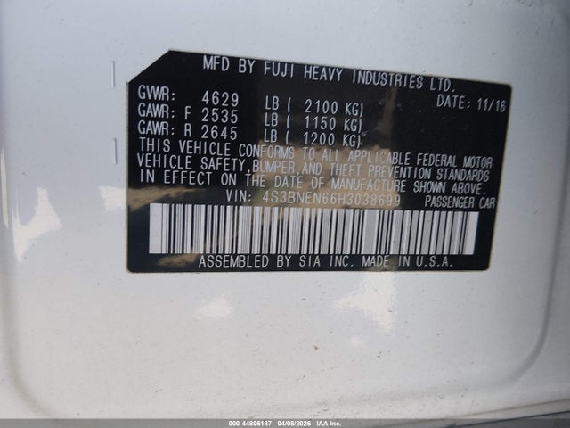 44806187 :رقم المزاد ، 4S3BNEN66H3038699 vin ، 2017 Subaru Legacy 3.6r Limited مزاد بيع