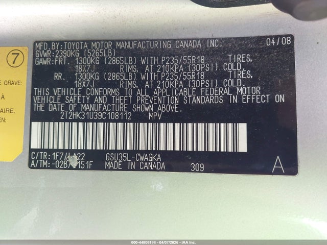 Aukcja sprzedaży 2009 Lexus Rx 350, vin: 2T2HK31U39C108112, numer aukcji: 44806198