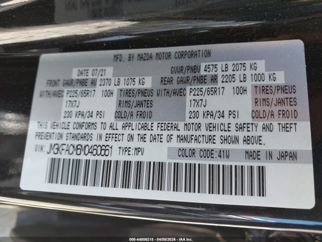 Aukcja sprzedaży 2021 Mazda Cx-5 Touring, vin: JM3KFACM6M0460661, numer aukcji: 44806215