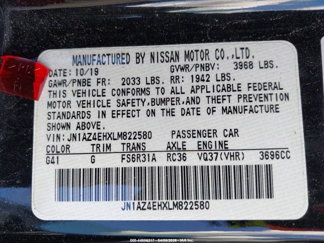 2020 Nissan 370z Sport 6-speed Manual მანქანა იყიდება აუქციონზე, vin: JN1AZ4EHXLM822580, აუქციონის ნომერი: 44806217