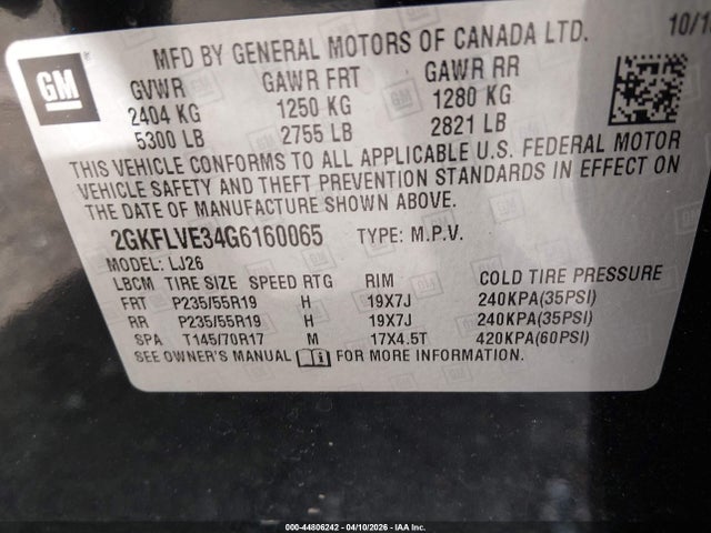 44806242 :رقم المزاد ، 2GKFLVE34G6160065 vin ، 2016 Gmc Terrain Denali مزاد بيع