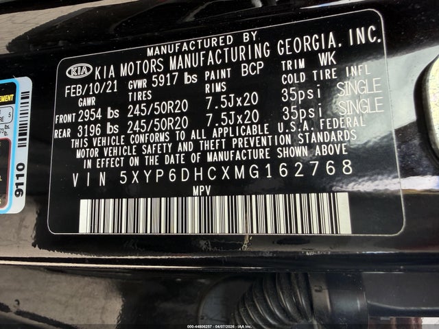 44806257 :رقم المزاد ، 5XYP6DHCXMG162768 vin ، 2021 Kia Telluride S مزاد بيع