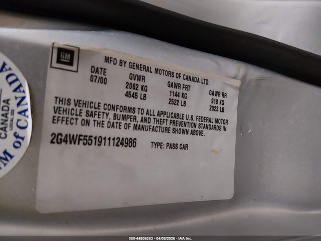 Продажа на аукционе авто 2001 Buick Regal Gs, vin: 2G4WF551911124986, номер лота: 44806283