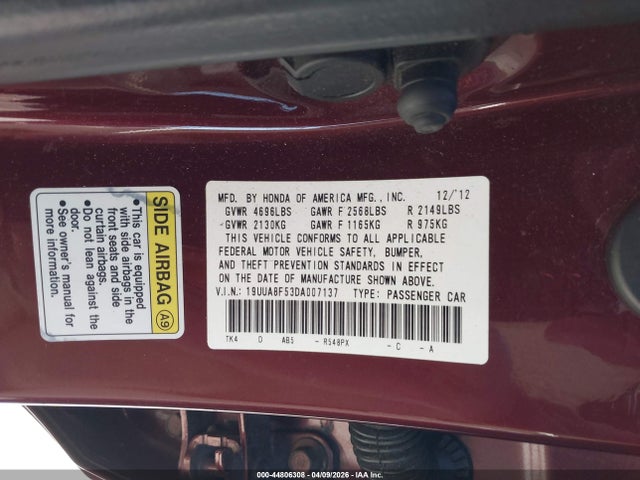 Aukcja sprzedaży 2013 Acura Tl 3.5, vin: 19UUA8F53DA007137, numer aukcji: 44806308