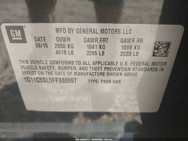 44806313 :رقم المزاد ، 1G11C5SL6FF330997 vin ، 2015 Chevrolet Malibu 1lt مزاد بيع
