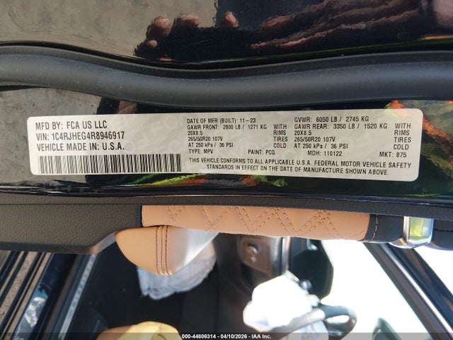 44806314 :رقم المزاد ، 1C4RJHEG4R8946917 vin ، 2024 Jeep Grand Cherokee Summit 4x4 مزاد بيع