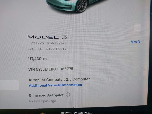 Aukcja sprzedaży 2018 Tesla Model 3 Long Range/performance, vin: 5YJ3E1EB0JF066775, numer aukcji: 44806317