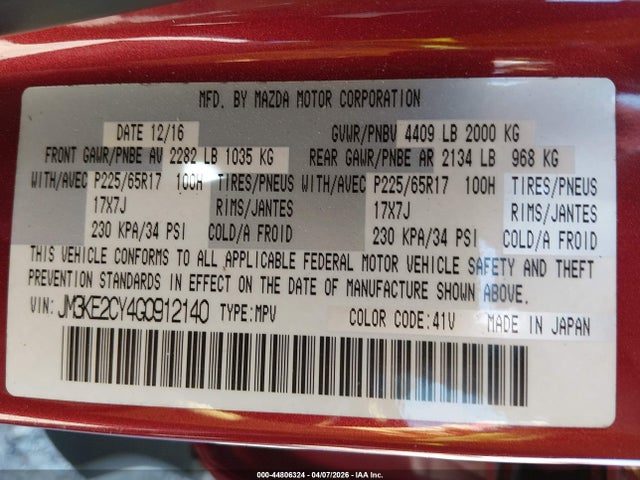 Продаж на аукціоні авто 2016 Mazda Cx-5 Touring, vin: JM3KE2CY4G0912140, номер лоту: 44806324