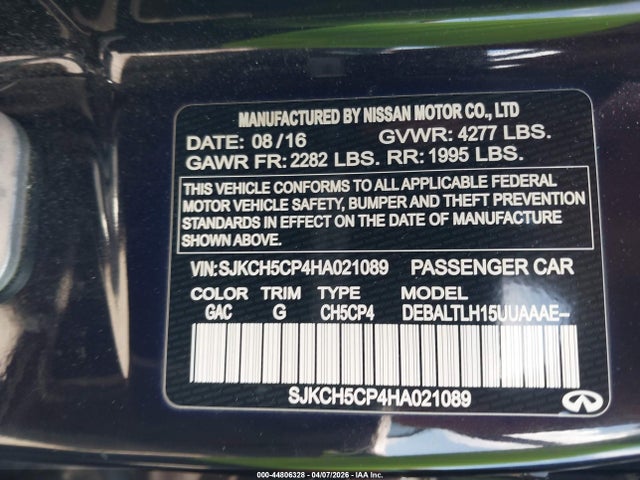 2017 Infiniti Qx30 Sport მანქანა იყიდება აუქციონზე, vin: SJKCH5CP4HA021089, აუქციონის ნომერი: 44806328