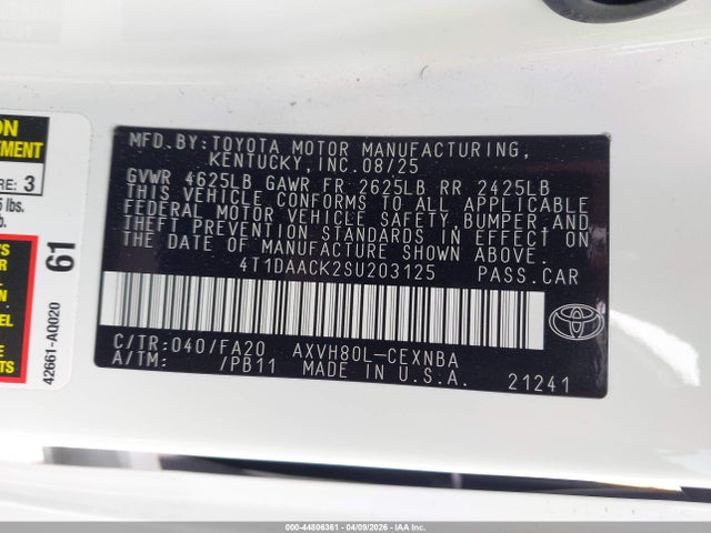 Toyota CAMRY LE 2025 4T1DAACK2SU203125 Image 9